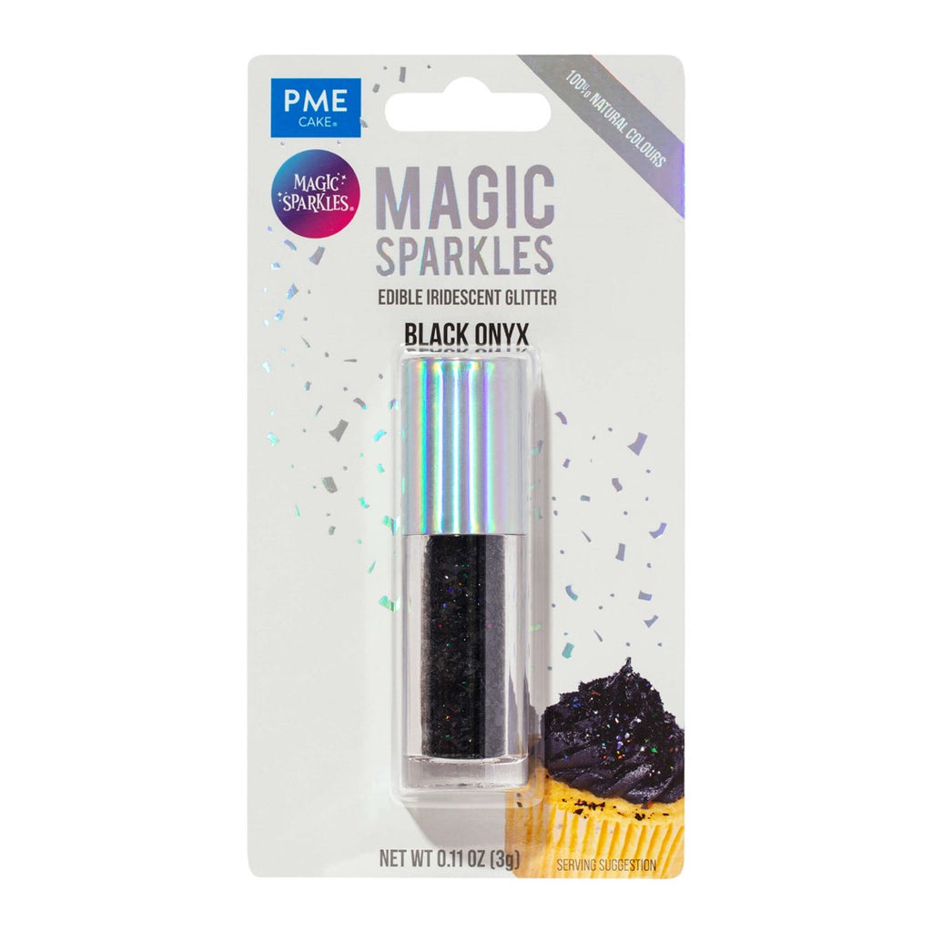 Ēdams gliteris PME Cake Magic Sparkles melns 3g, izcila mirdzuma piedeva cepšanā, 100% ēdama un vegāniem draudzīga.