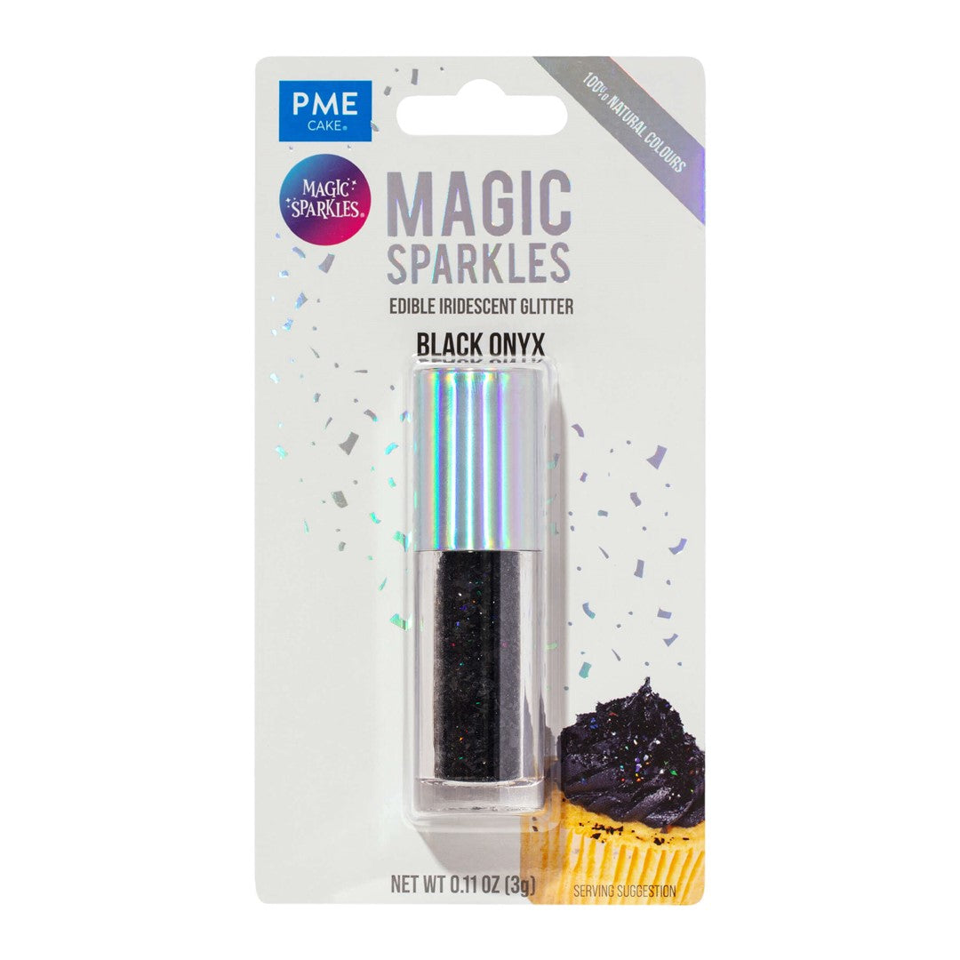 Ēdams gliteris PME Cake Magic Sparkles melns 3g, izcila mirdzuma piedeva cepšanā, 100% ēdama un vegāniem draudzīga.