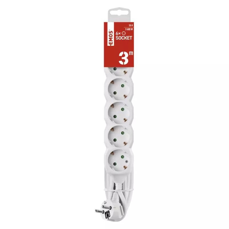 Pagarinātājs 6/3m 3680W a/z 1.5mm² PVC SCHUKO balts EMOS