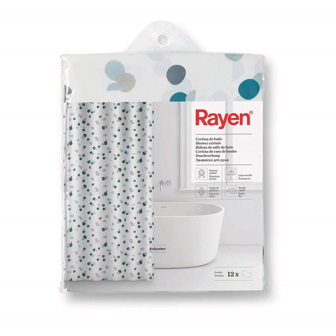 Dušas aizkari Rayen 180 x 200cm, balti ar pumpiņām