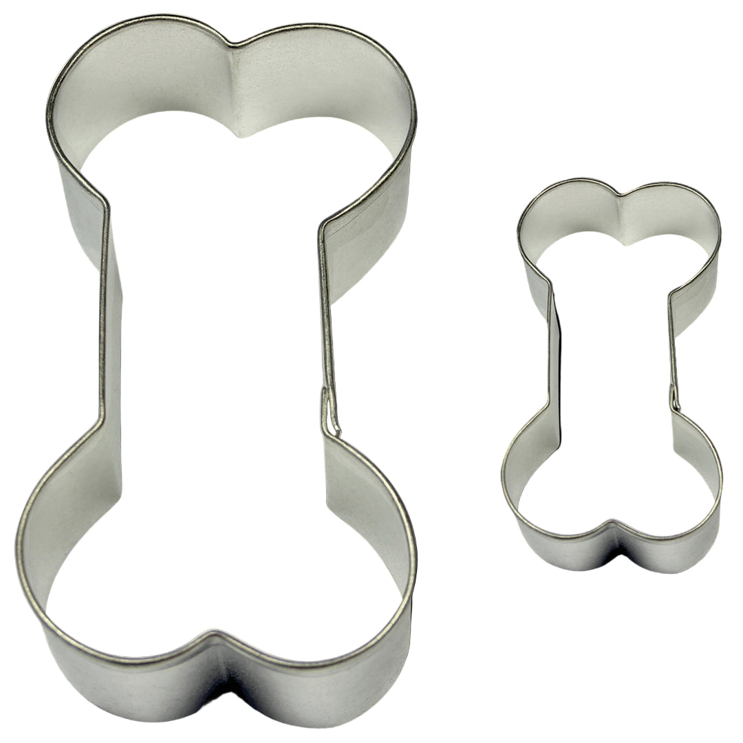 PME Cake cookie cutters set in bone shape, stainless steel, includes two sizes: large and small.