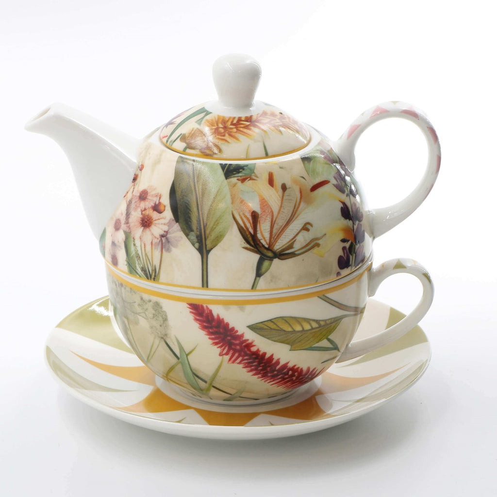 Mirabilia tējas komplekts Tea4One tējkanna ar tasi un apakštasi 300ml Rose & Tulipani, dzeltens