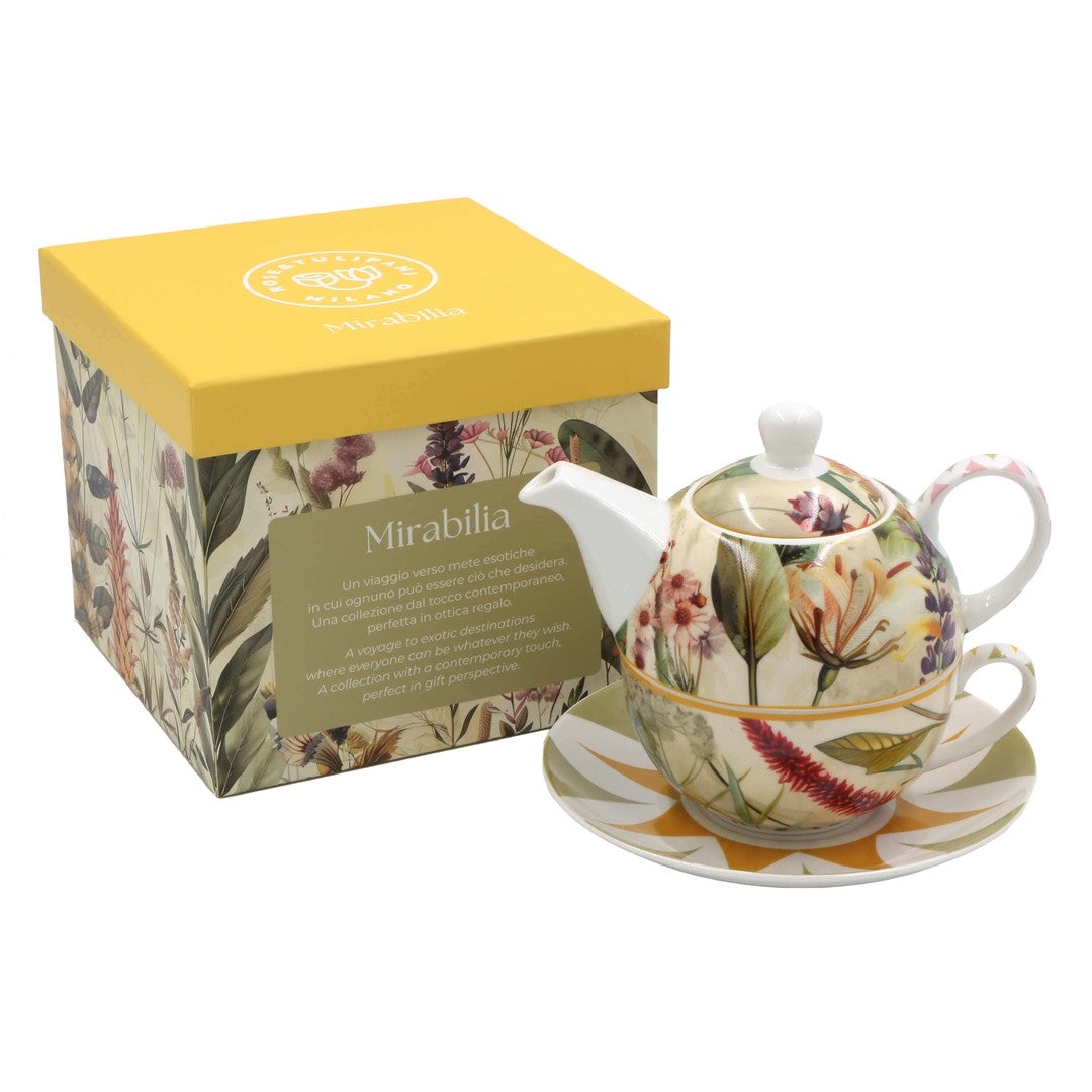 Mirabilia tējas komplekts Tea4One tējkanna ar tasi un apakštasi 300ml Rose & Tulipani, dzeltens