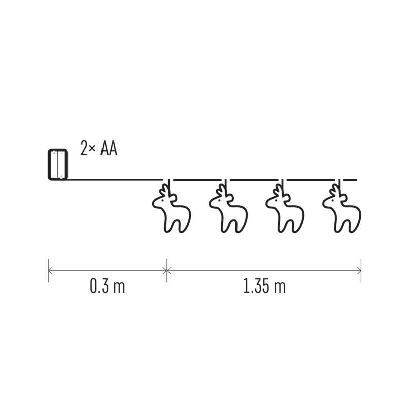 Gaismas virtene EMOS 10LED brieži balti IP20 2700K 1.35m (2xAA)+taimeris