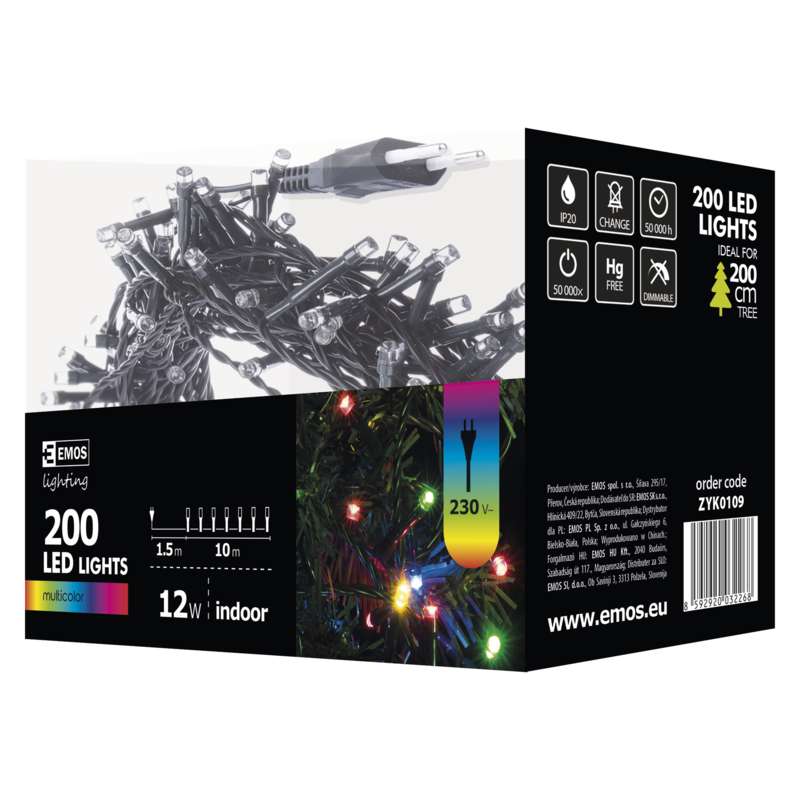 LED virtene EMOS 200LED 12W krāsaina IP20 10m ZYK0109